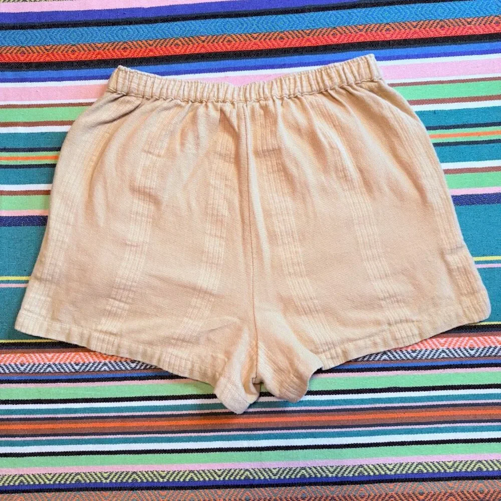 Free People Yellow Cotton & Linen Shorts with Embroidered Stripes size XS